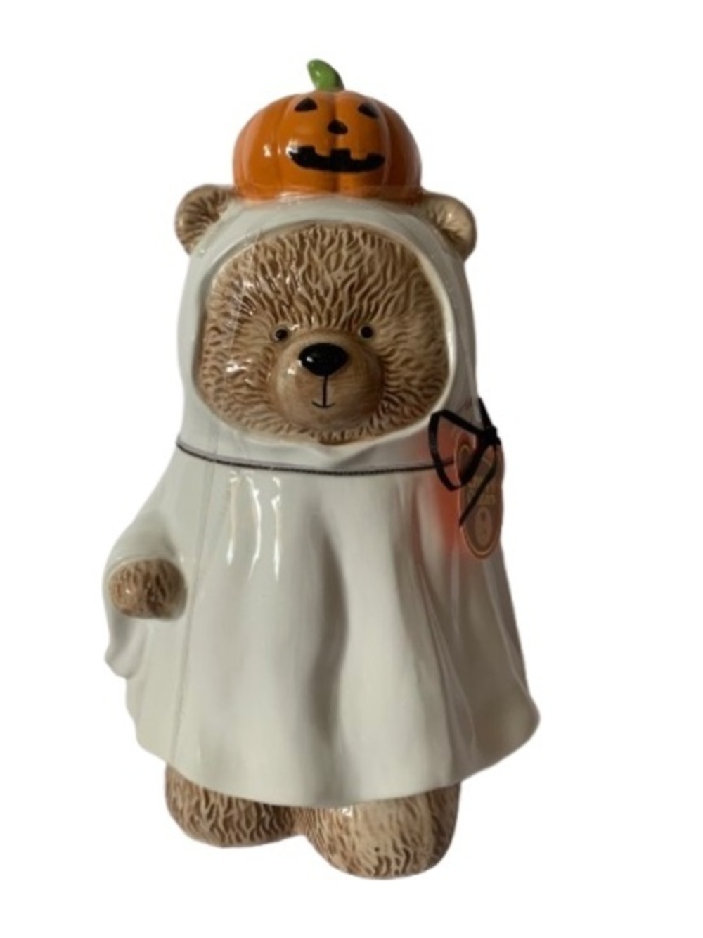 NWT. Creepy Critter Halloween Ghost Bear w/ Pumpkin Cookie Jar